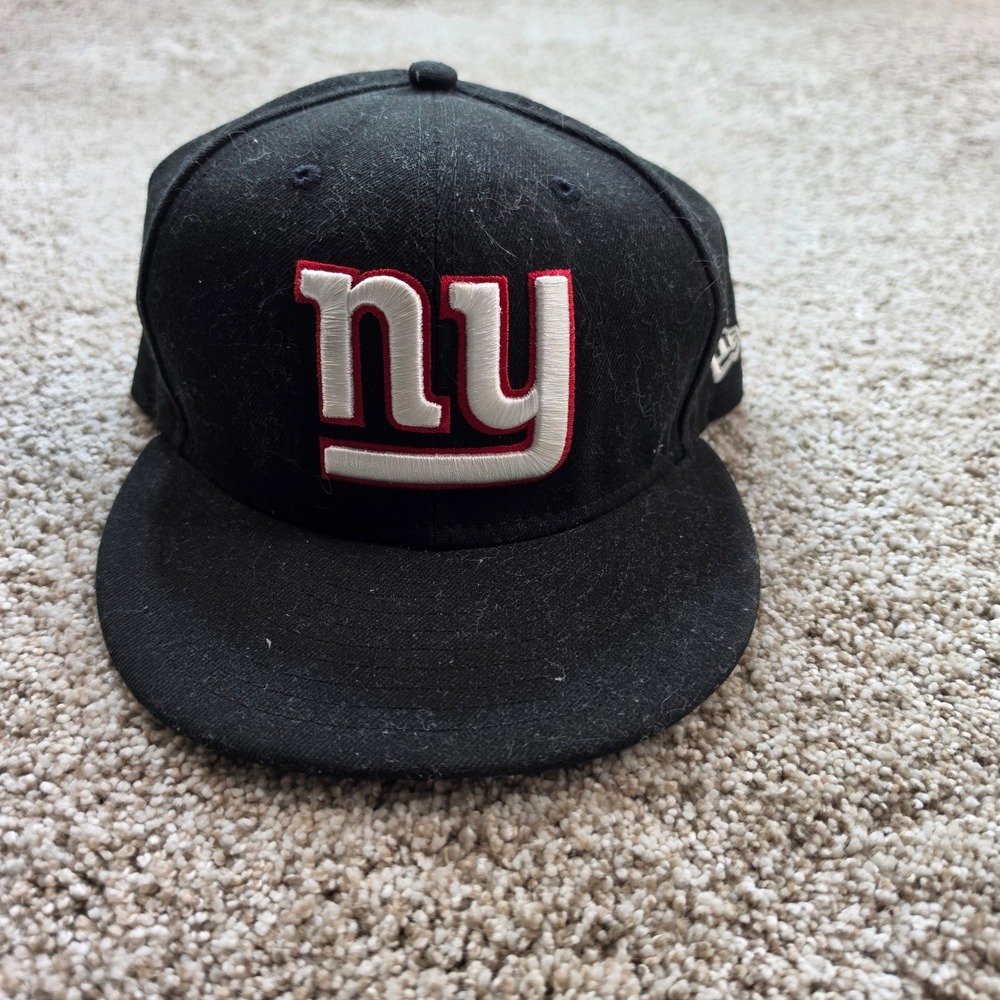New Era New York Giants Hat Mens 7 3/8 Black Fitted NFL 59FIFTY Flat Bill Cap